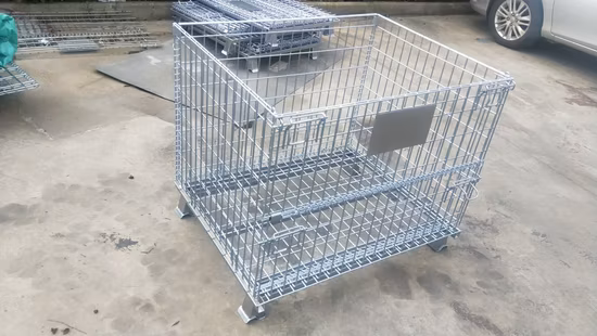 Warehouse Folding Storage Steel Box Steel Mesh Tray Rolling Cage Galvanized Folding Combination Logistics Equipment