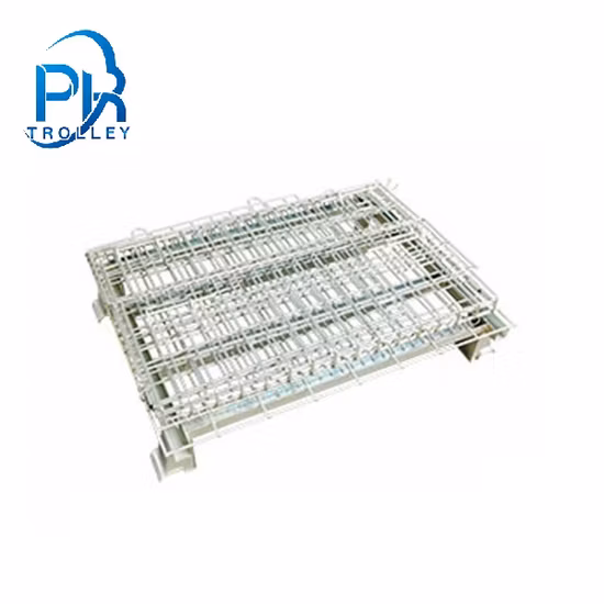 Warehouse Folding Storage Steel Box Steel Mesh Tray Rolling Cage Galvanized Folding Combination Logistics Equipment