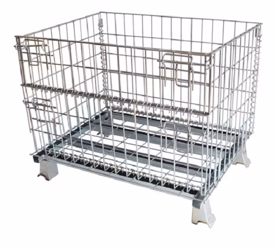 Warehouse Folding Storage Steel Box Steel Mesh Tray Rolling Cage Galvanized Folding Combination Logistics Equipment